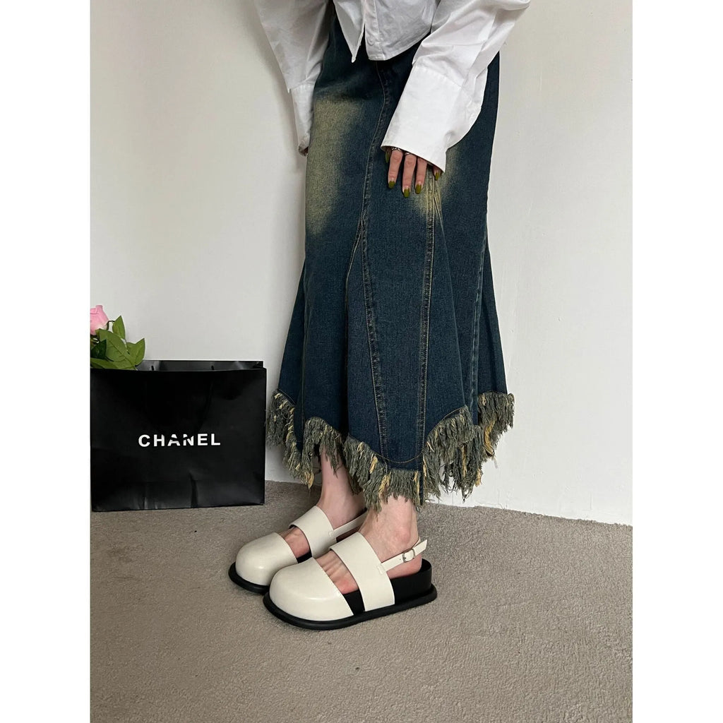 Retro women's sandals with ankle buckle strap in apricot colour