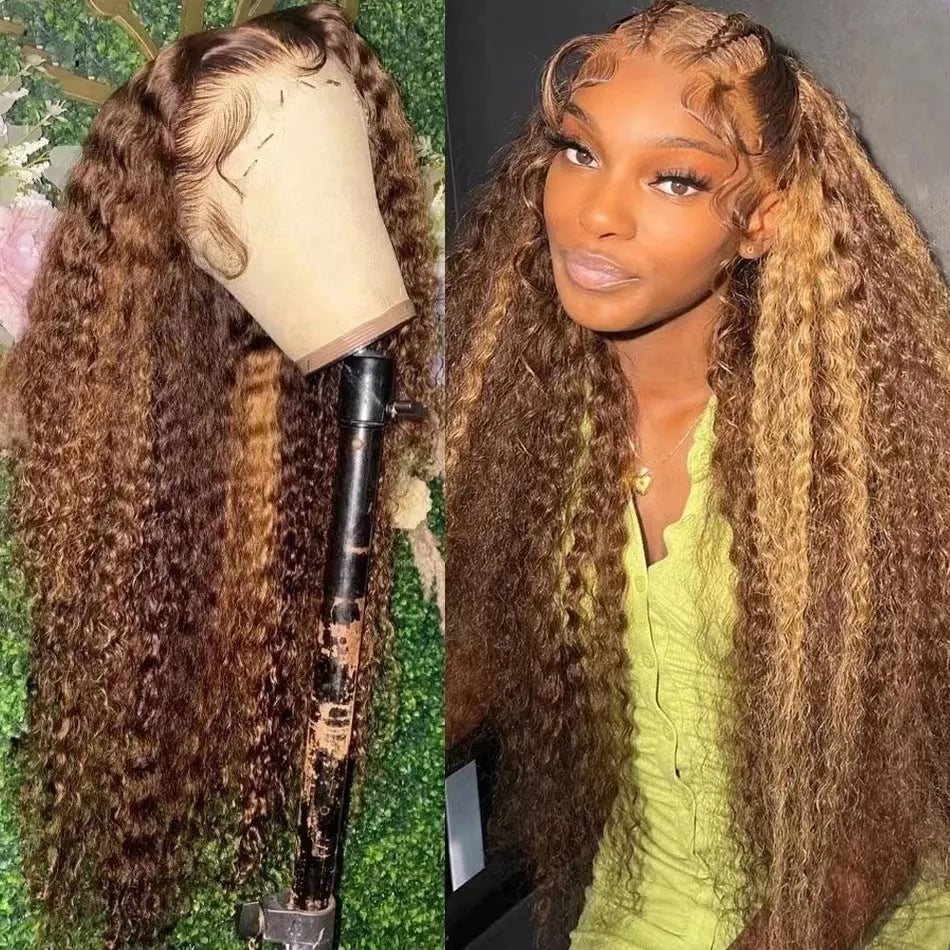 Front lace synthetic wig with big wave curls in African black gradient colour