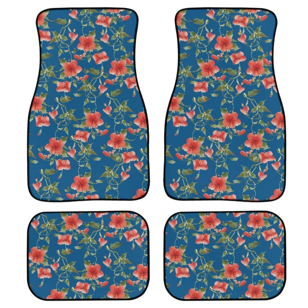 Black printed rubber car foot mat set with 20mm thickness and waterproof polyester lining
