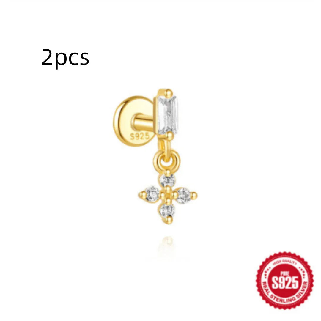 S925 sterling silver water drop earrings with flat spiral geometric design in gold colour
