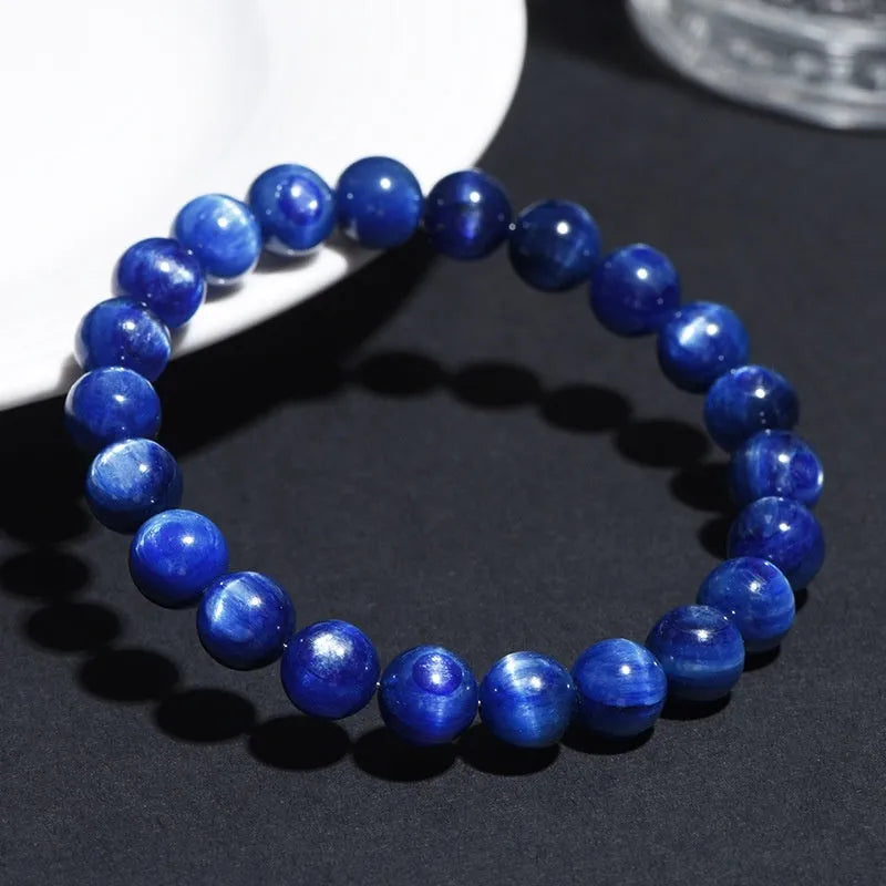Natural blue crystal bracelet with Ruyi charm in polished 7A grade crystal for trade fair gifts.