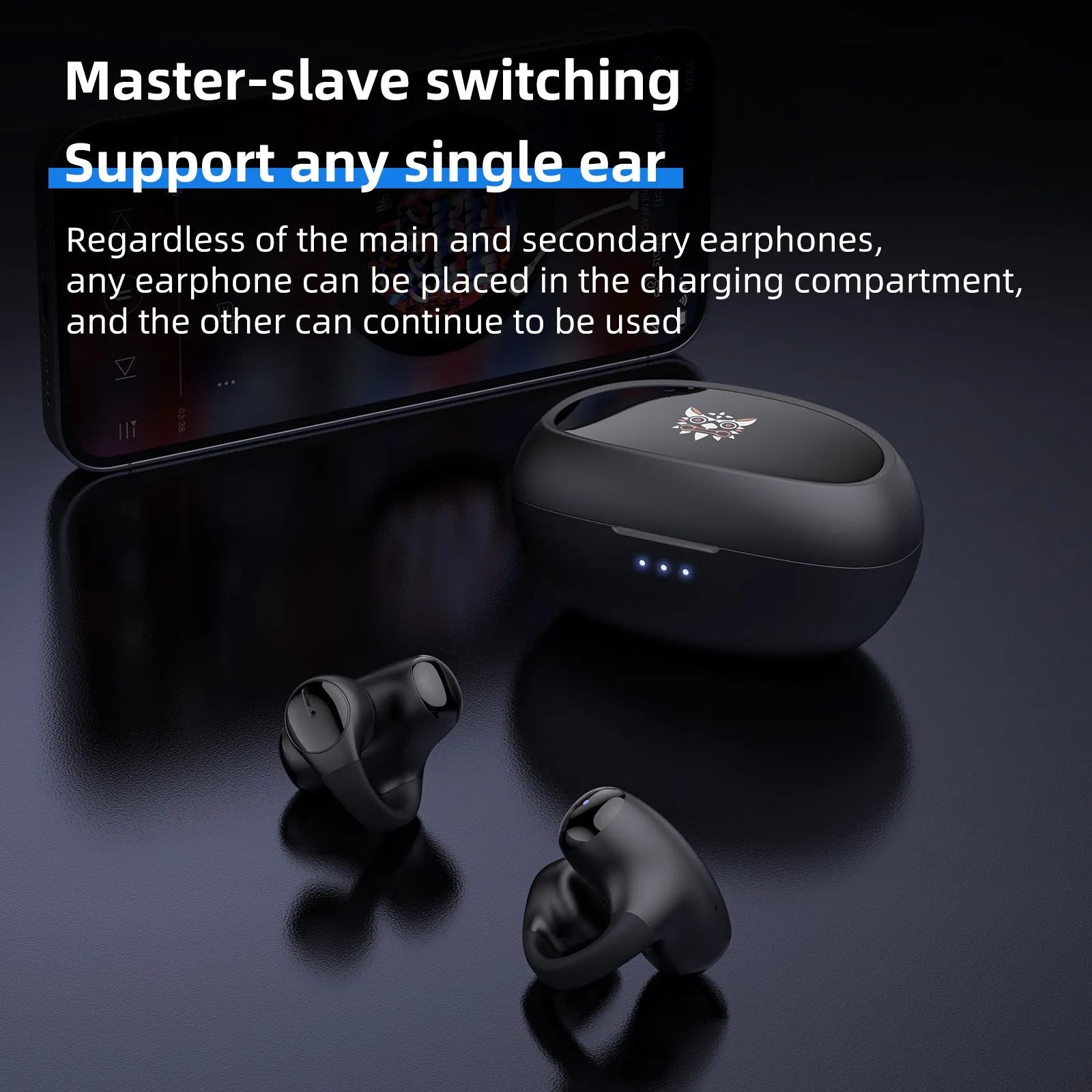 T306 black and white Bluetooth sports gaming headphones with ear hook clip-on design
