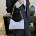 PU pleated chain baguette shoulder underarm bag in vertical square shape with adjustable strap