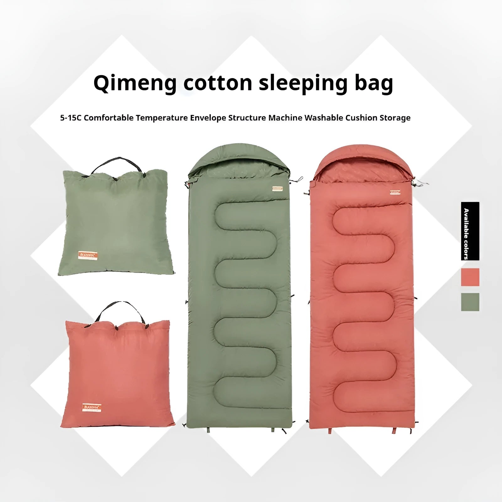 Ochre and olive green cotton camping sleeping bag quilt for outdoor use