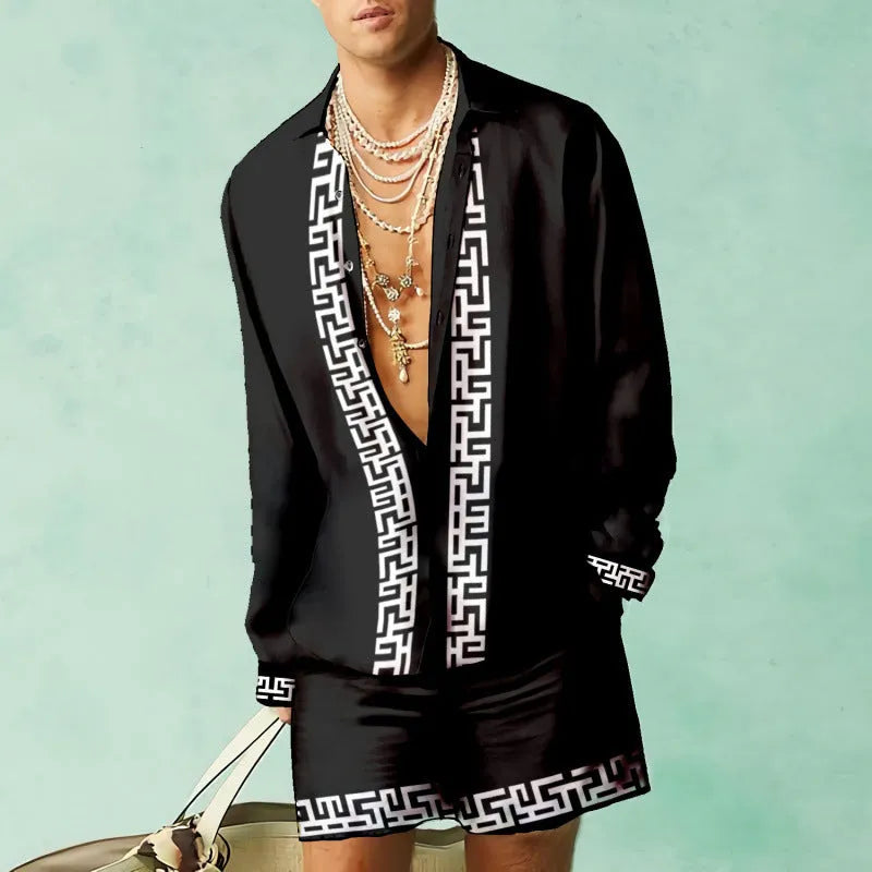 Loose fit casual summer shirt and shorts matching set in slim fit polyester.