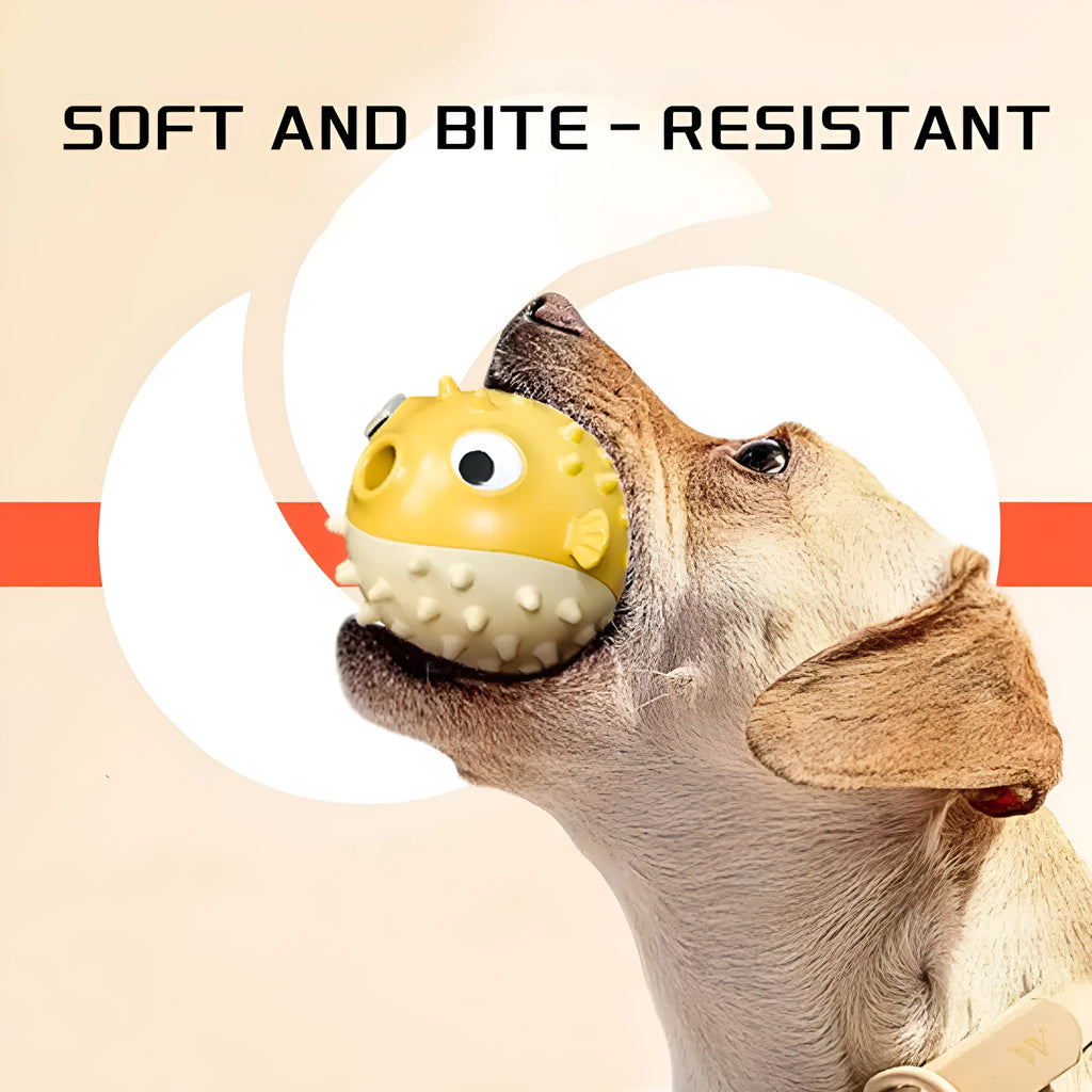 Yellow fish-shaped dog chew toy for aggressive chewers with textured surface