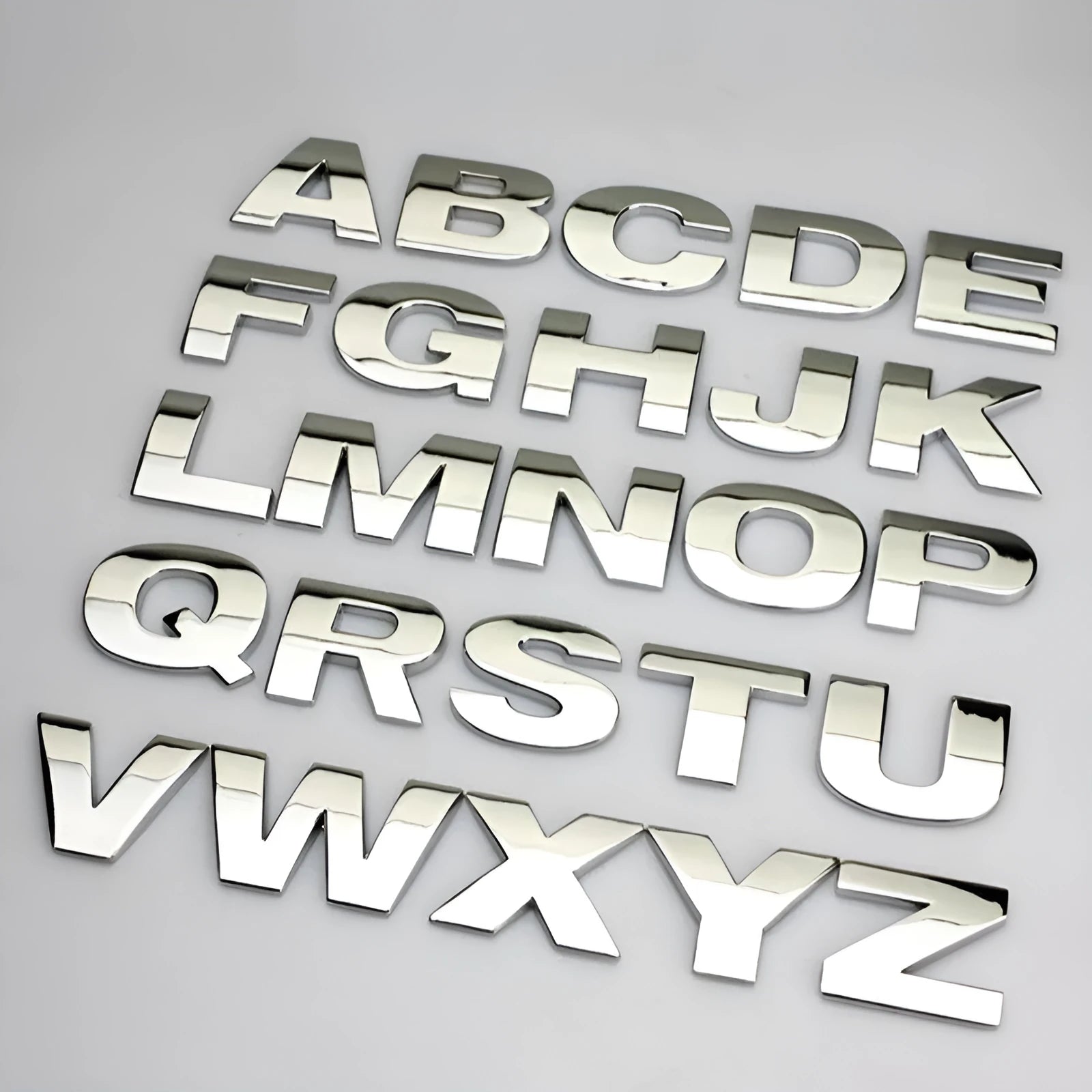 Zinc alloy 3D car bumper sticker showing raised metal letter design