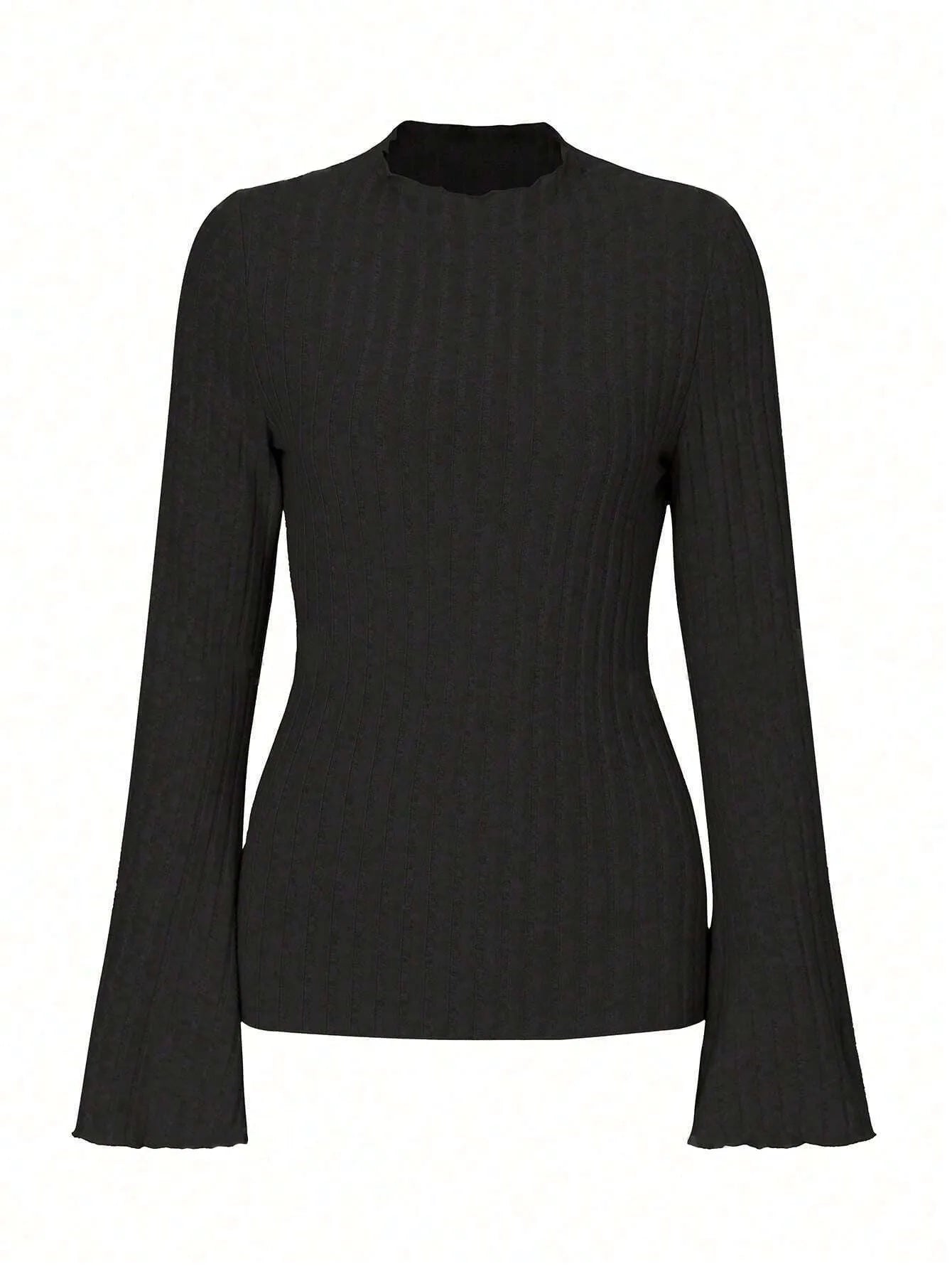 Men's black long sleeve round neck slim fit top with lantern sleeves made from brushed polyester fabric
