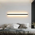 80cm long black aluminium LED strip wall lamp mounted on a wall, showcasing its simple linear design.