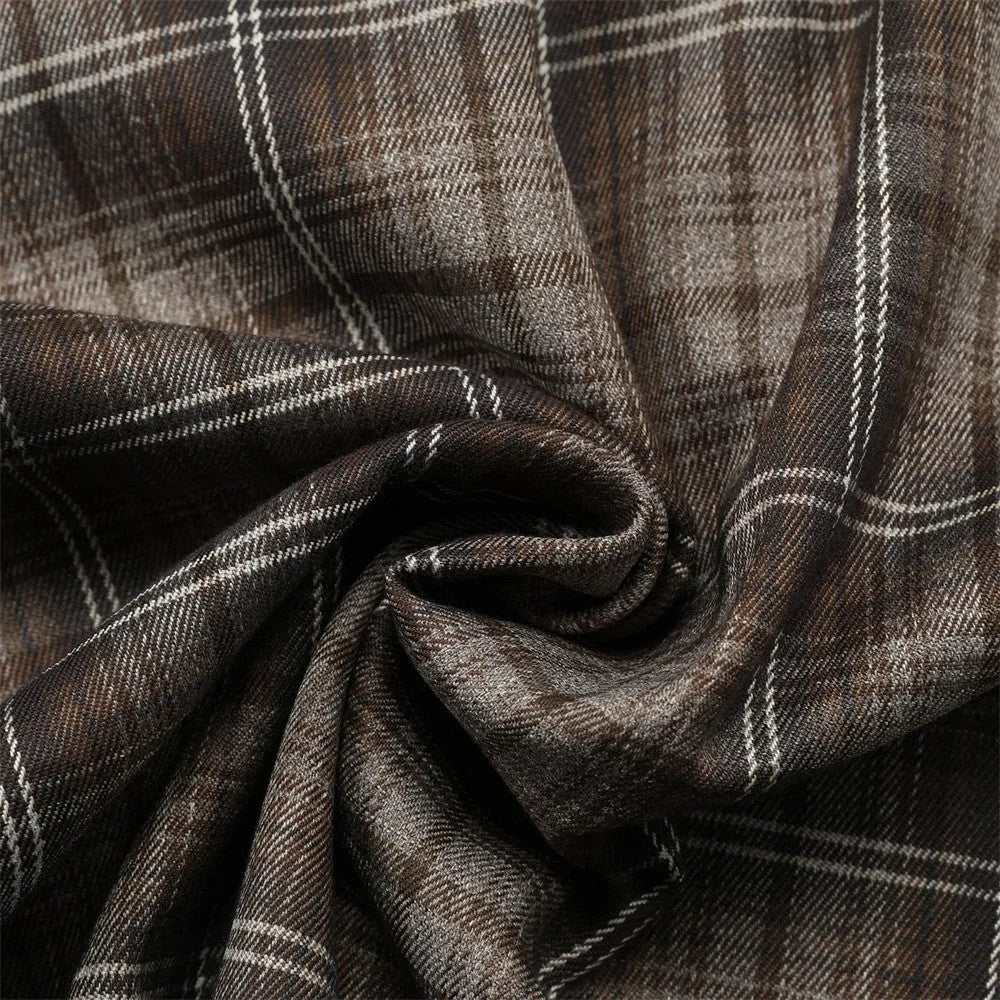 Men's black plaid short sleeve shirt with letter embroidery on the lapel collar.
