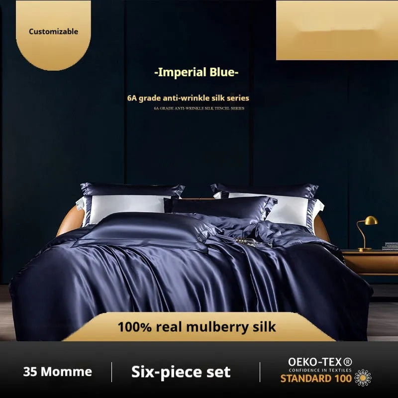 Solid colour silk four-piece quilt cover set shown in champagne gold colour