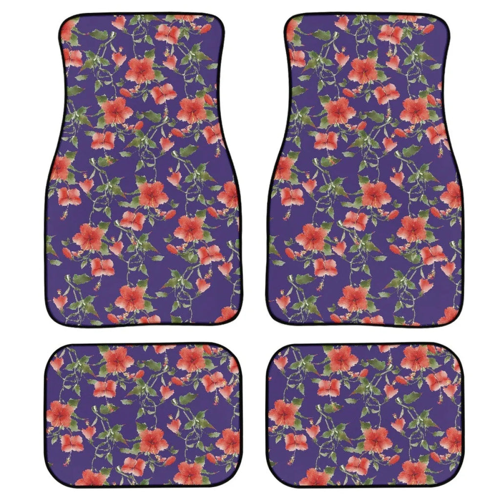 Black printed rubber car foot mat set with 20mm thickness and waterproof polyester lining