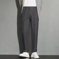 Men's straight ankle-length suit trousers with spring draping effect in chemical fibre blend fabric