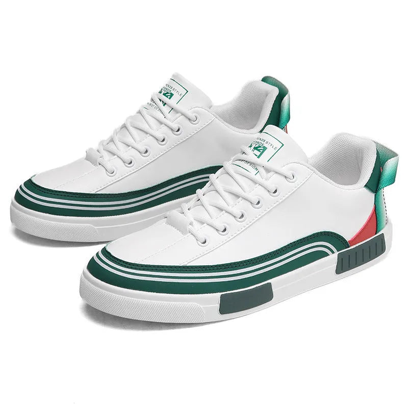 Men's beige, white and green canvas casual shoes with mesh ventilation panels