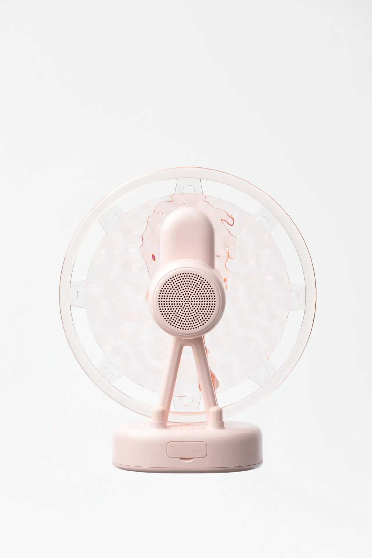 White and pink Ferris Wheel shaped Bluetooth speaker with colourful water ripple LED atmosphere lighting.