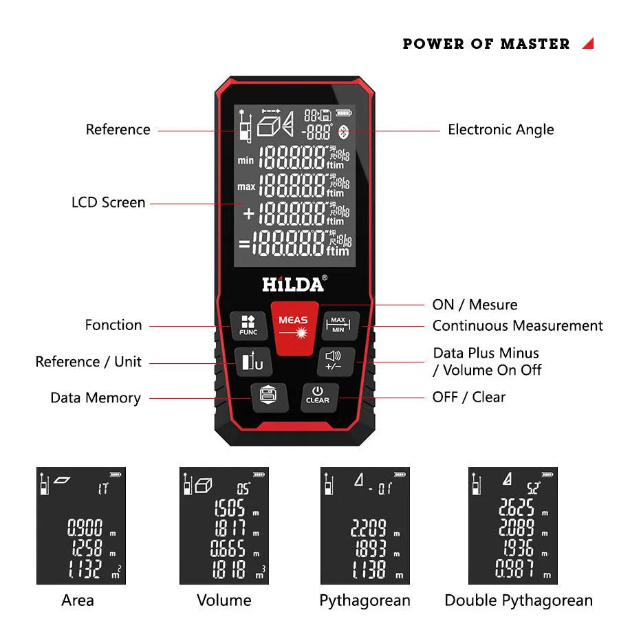 Handheld laser rangefinder for measuring distances up to 100 or 120 metres in construction and DIY.