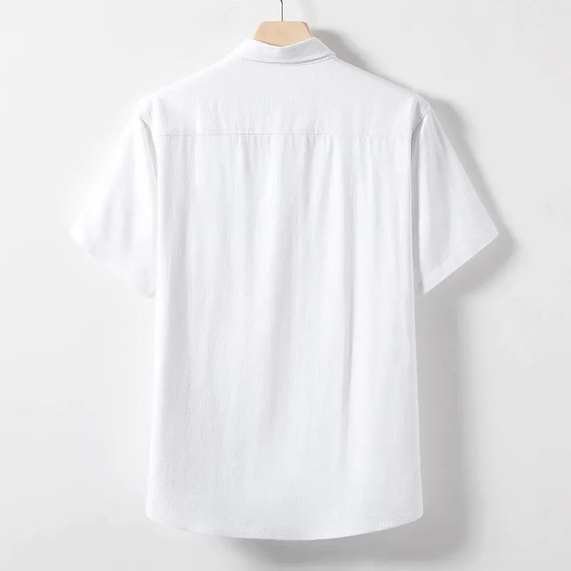 Men's loose lapel linen t-shirt in hemp blend fabric available in three colours