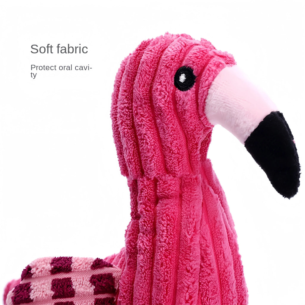 Pink corduroy animal-shaped squeaky plush dog toy on a plain background