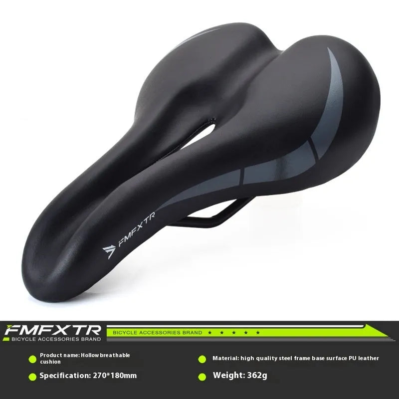 Bicycle seat cushion with hollow centre design, PU leather cover, measuring 270mm by 180mm