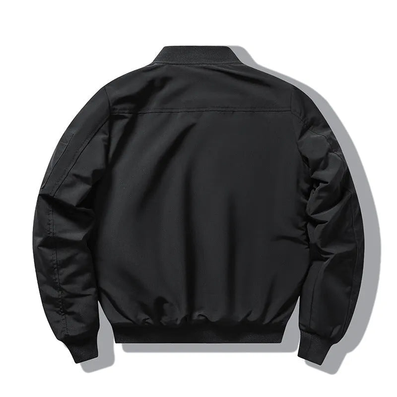 Men's slim-fit black retro motorcycle jacket with stand collar and embroidery.