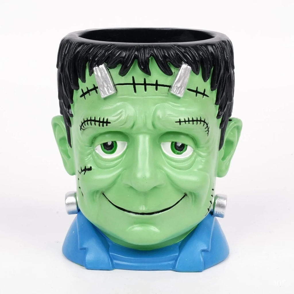 Hand-painted Halloween resin decoration cartoon flower pot in bandage zombie, ghost, Frankenstein, and death skull designs.