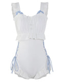 Milky white backless one-piece swimsuit for women, sleeveless nylon design for swimming and fitness