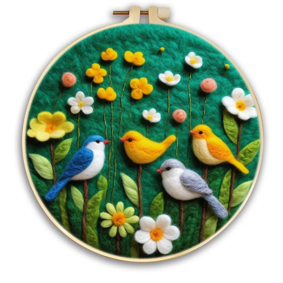 Round linen fabric embroidery kit with free hoop for making a 20x20 cm three-dimensional floral blanket painting.