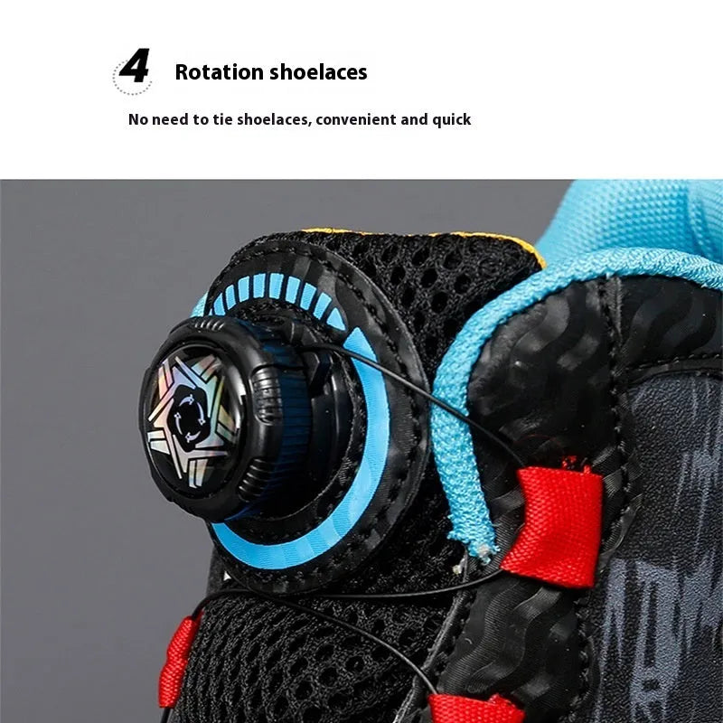 Children's basketball shoes with rotating button fastening in multiple colour options