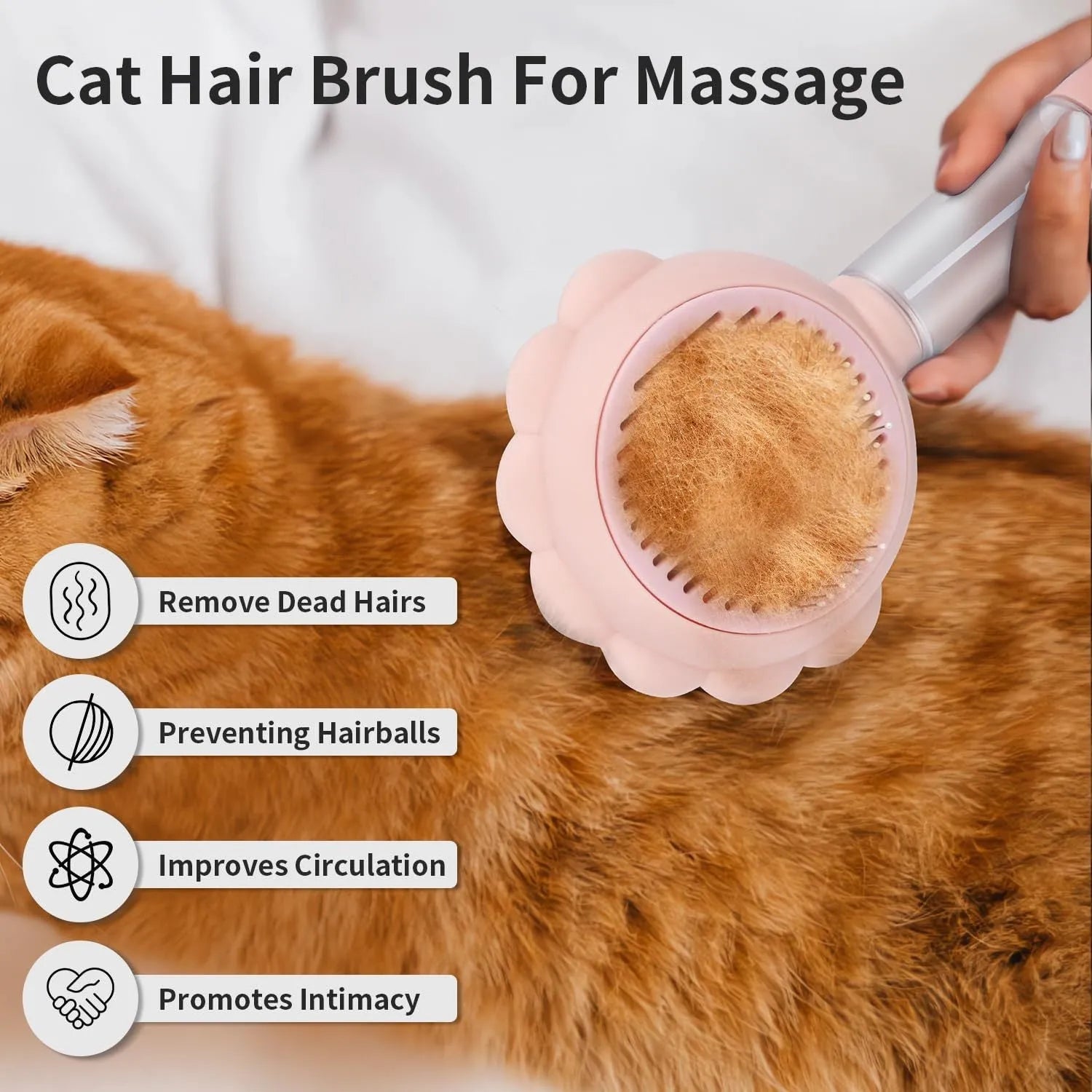 Grey spray function pet brush with stainless steel bristles and a self-cleaning button on the handle.