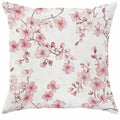 Square short velvet cushion cover with cherry blossom and letter print, 45x45cm.
