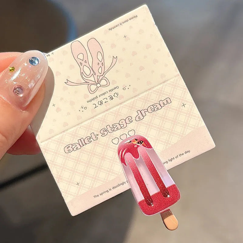 Cartoon ice cream design resin hair barrette with side clip fastening