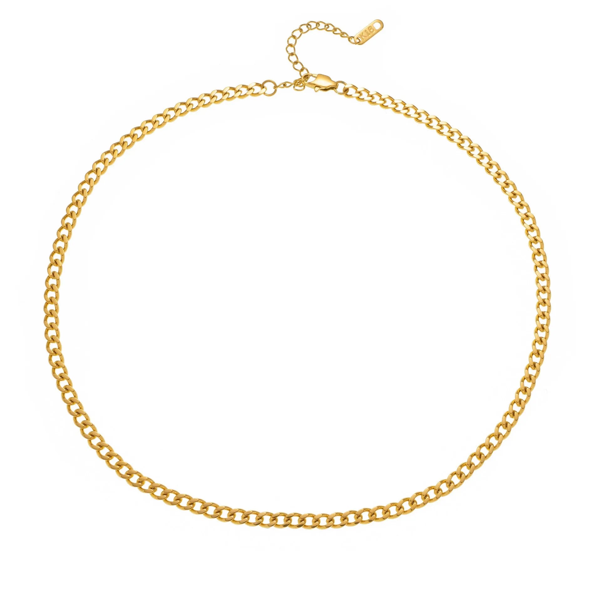 Gold and silver titanium steel necklaces showing letter A and number 7 pendants on 40.5cm chains.