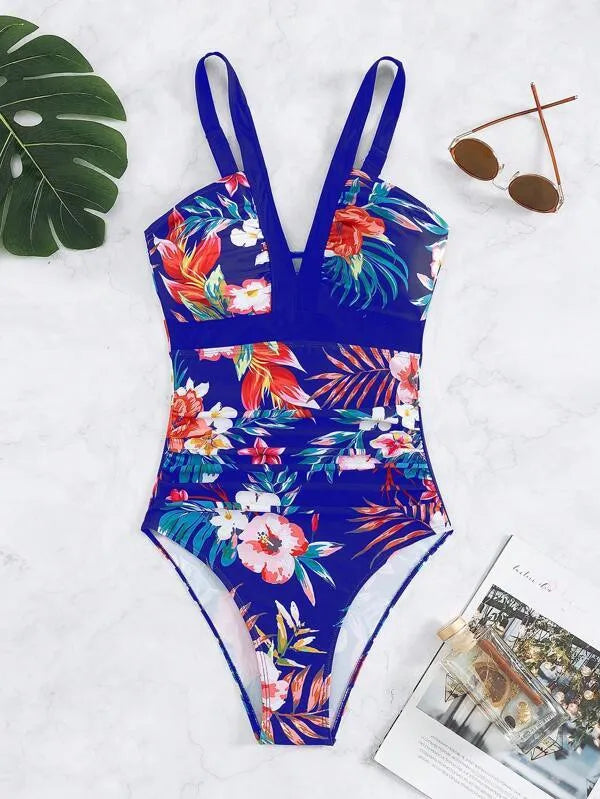 Women's floral print one-piece swimsuit in multiple colour options