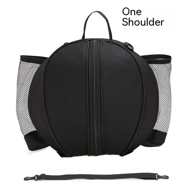 Oxford cloth basketball training bag in black, shown in one-shoulder and two-shoulder backpack styles