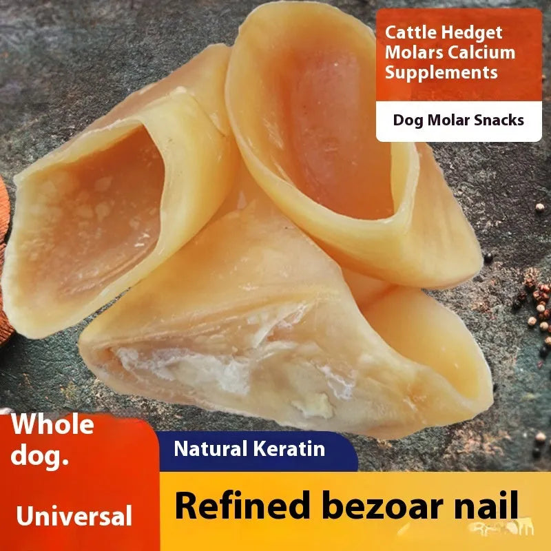 Natural cowhide dog chew toy in hoof shell colour with grinding rod design for small and large dogs
