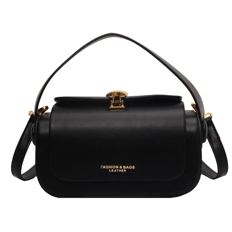 Women's casual shoulder messenger bag in medium-hard PU leather with letter detailing