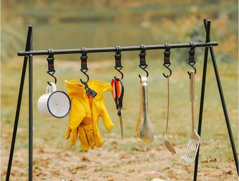 Aluminium alloy foldable camping clothes drying rack with triangular frame and side shelf