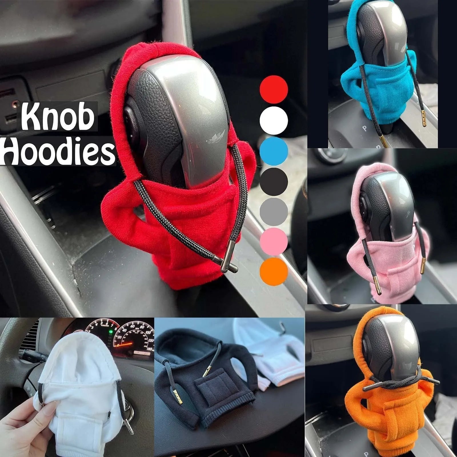 Pure cotton car gear lever sweater decoration in multiple colours on a gear stick.