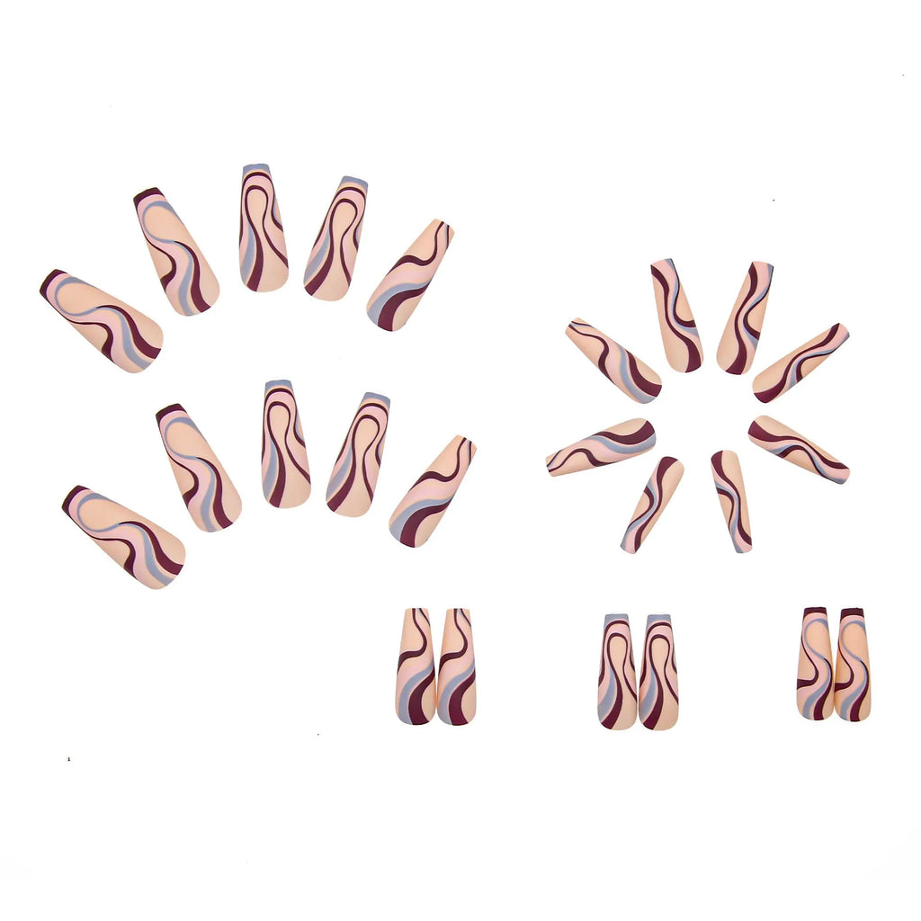 Ballet wave line pattern detachable nail stickers with clear jelly glue packs