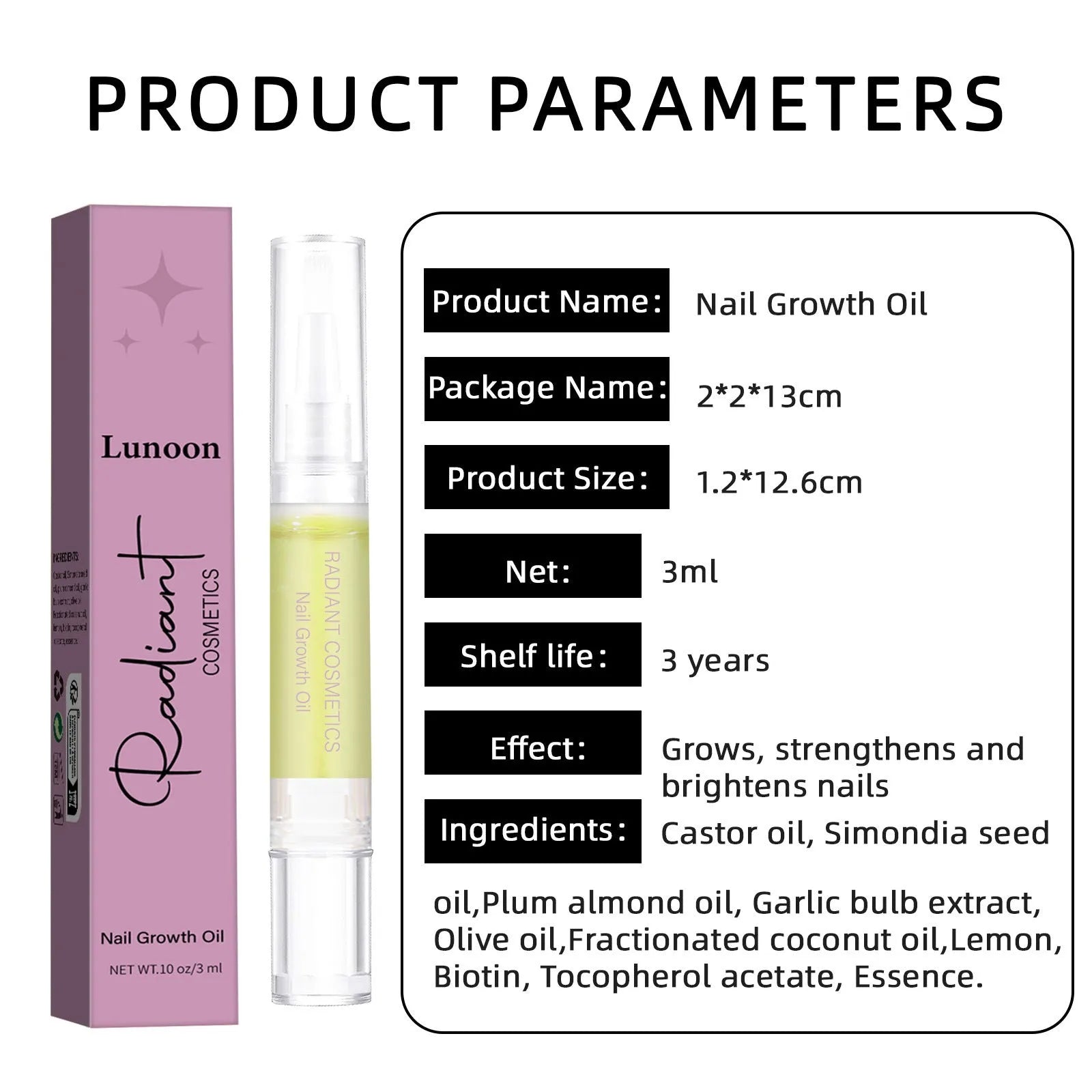 3ml bottle of clear nail growth treatment oil with a dropper applicator.