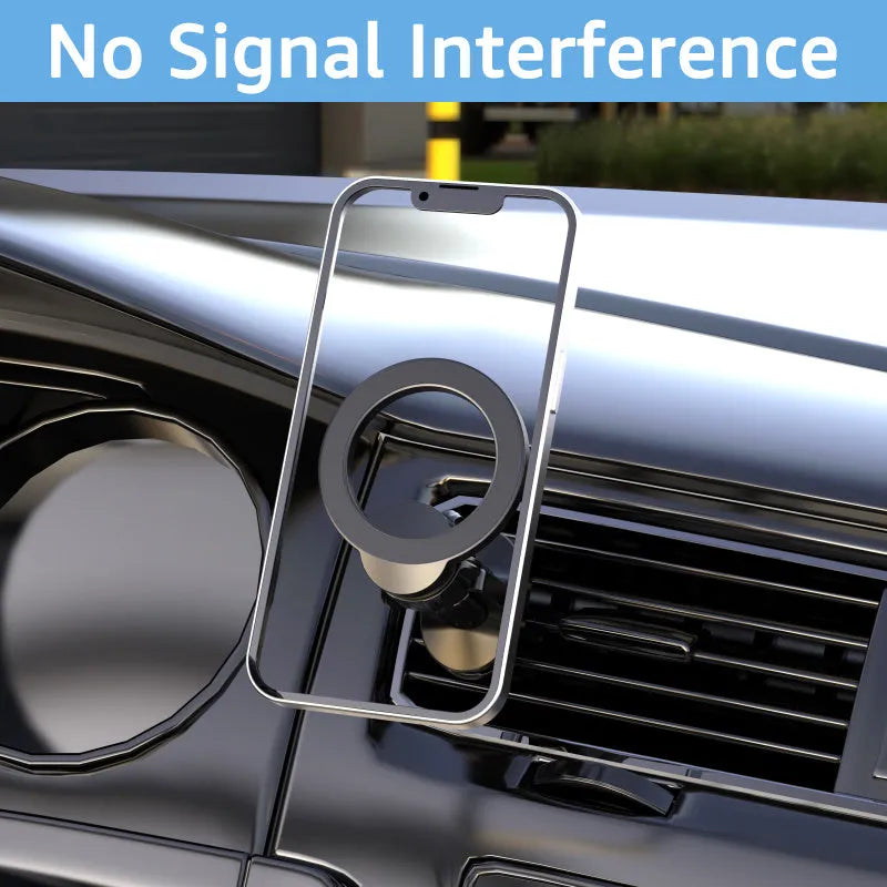 Black magnetic car phone holder with O-ring bracket for mounting phones up to 6.8 inches in vehicles
