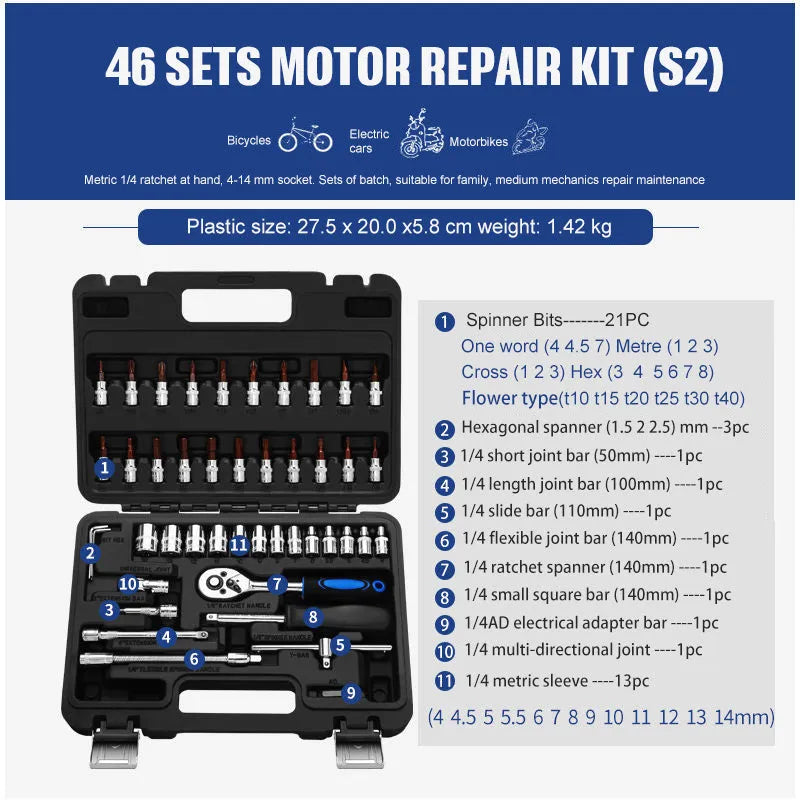 Chromium vanadium steel socket ratchet wrench set for home and auto repair work