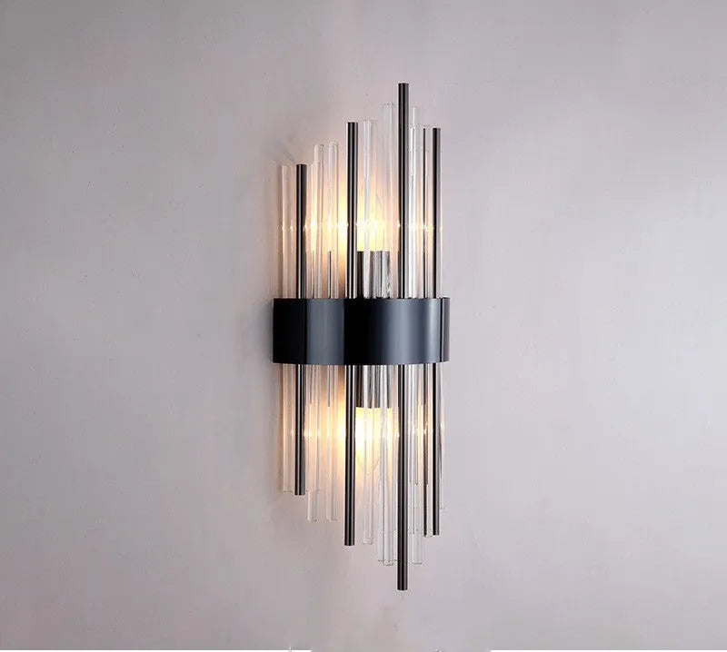 Modern crystal wall lamp with petal design in titanium gold finish