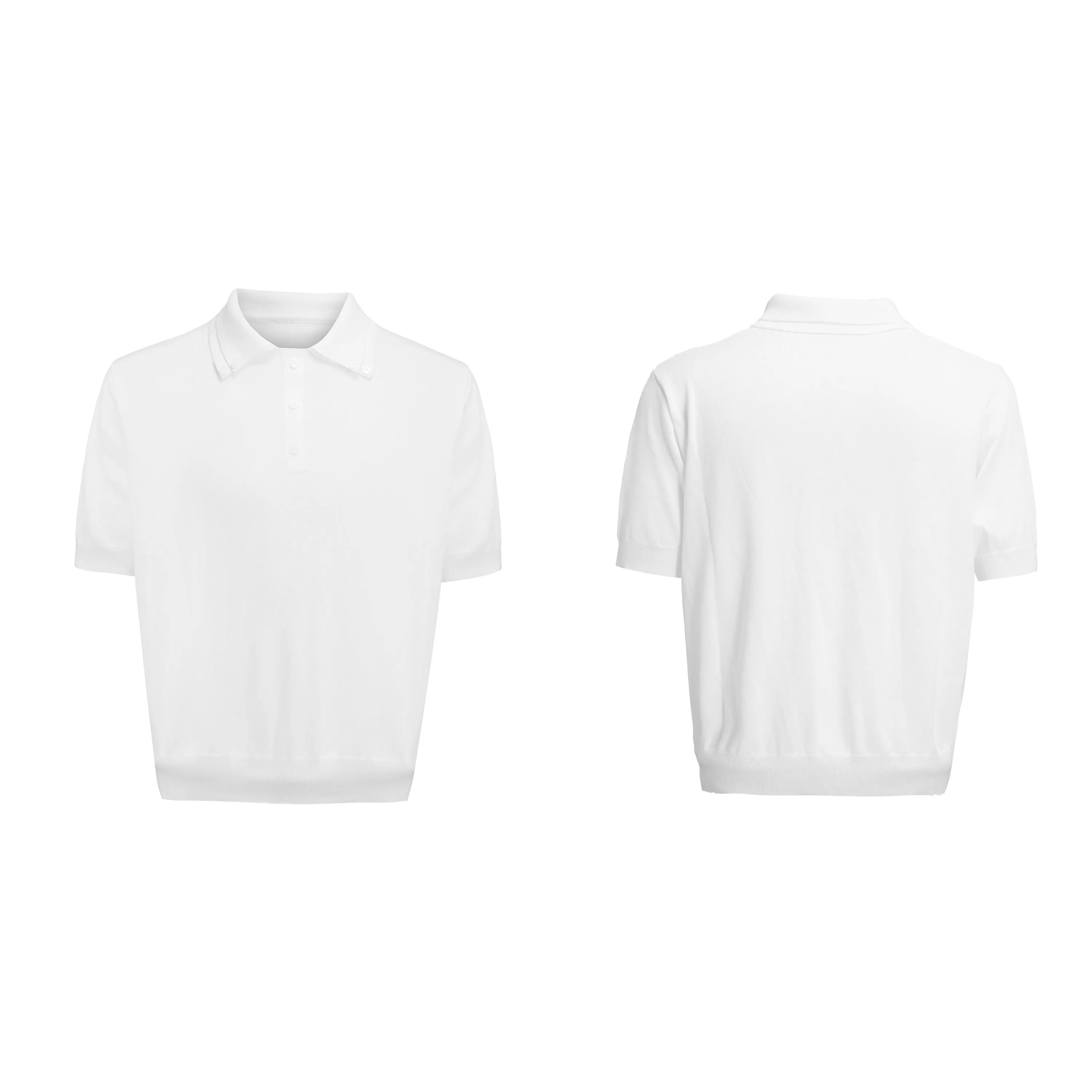 Men's black knit shirt with double collar design and short sleeves