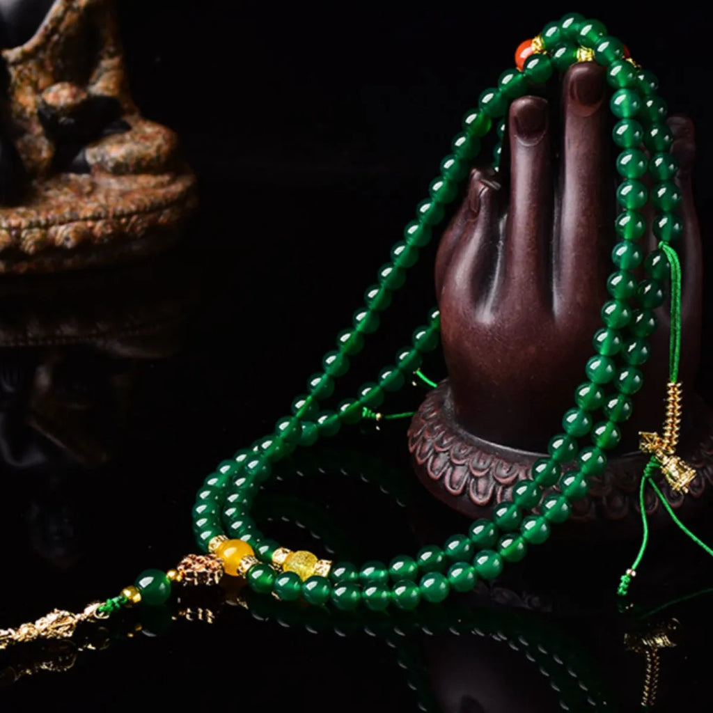 Brazil natural green agate multi-circle bracelet in 6mm, 8mm, and 10mm bead sizes.
