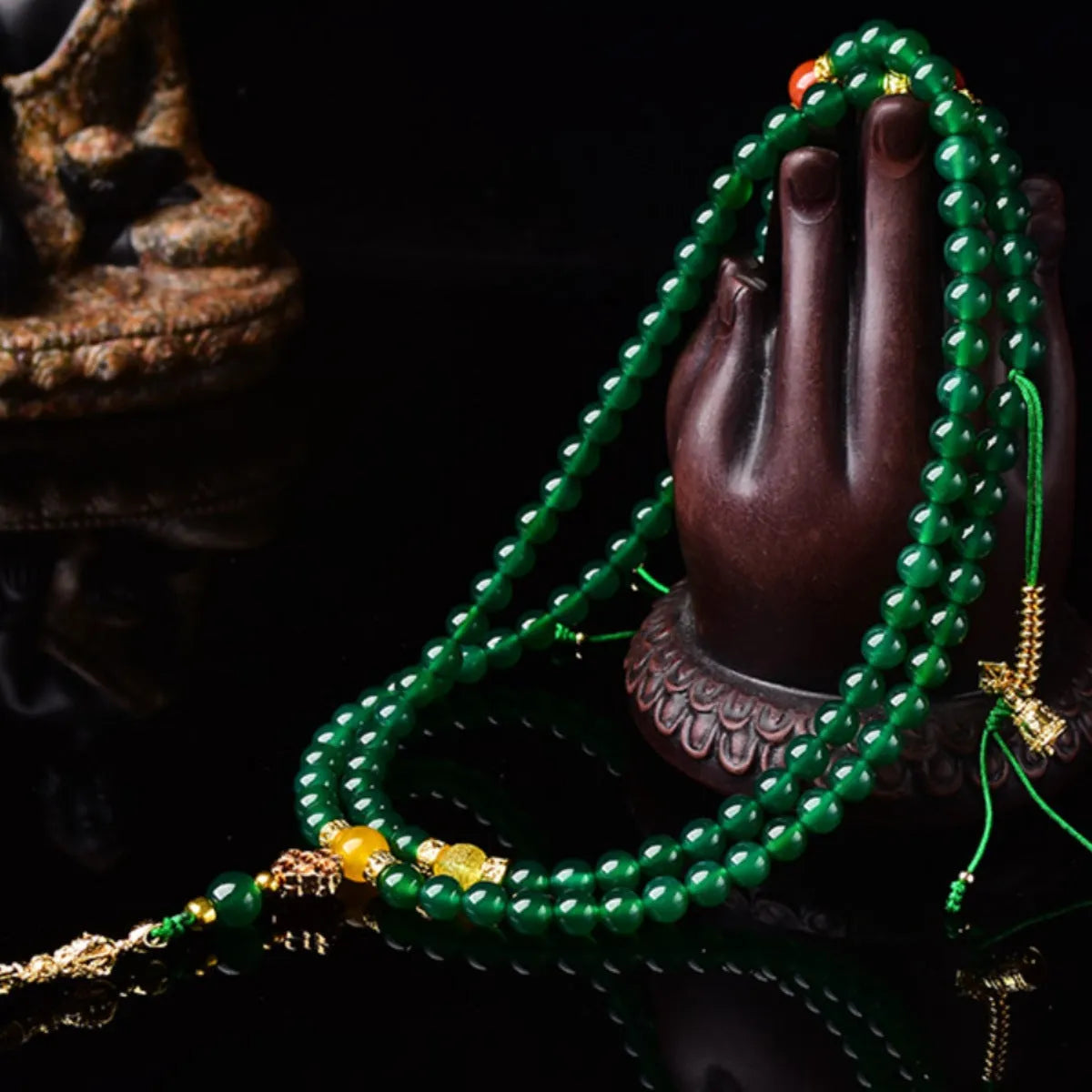 Brazil natural green agate multi-circle bracelet in 6mm, 8mm, and 10mm bead sizes.