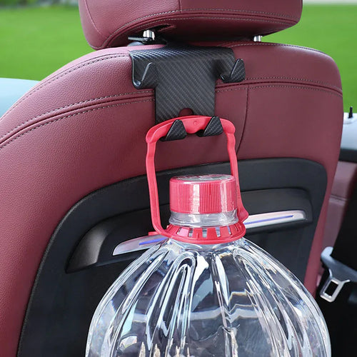 Black carbon fibre style car hook with integrated phone bracket measuring 11.5 by 8.1 by 4.7 centimetres