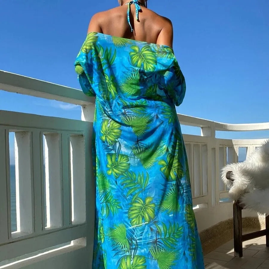 Women's sleeved bikini swimsuit set with matching robe in floral and solid colour options