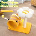 Yellow bee-themed cat climbing frame with sisal scratching board and play tunnel