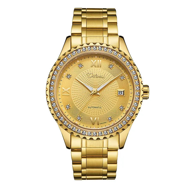 Men's automatic mechanical watch with luminous hands in gold or silver 13mm business case